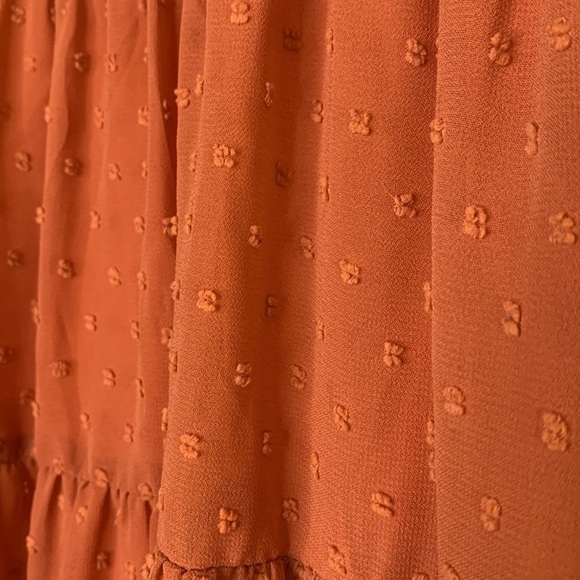 Entro Tiered Ruffle Polka Dot Fall Flowy Lined Blouse Rusty Orange Size S/M cute - Picture 5 of 10